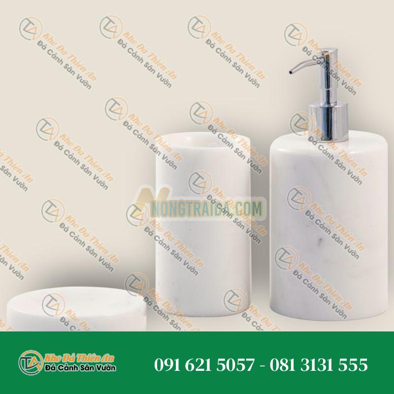 Bộ đồ dùng cho phòng tắm hình tròn, làm thủ công bằng đá Carrara trắng