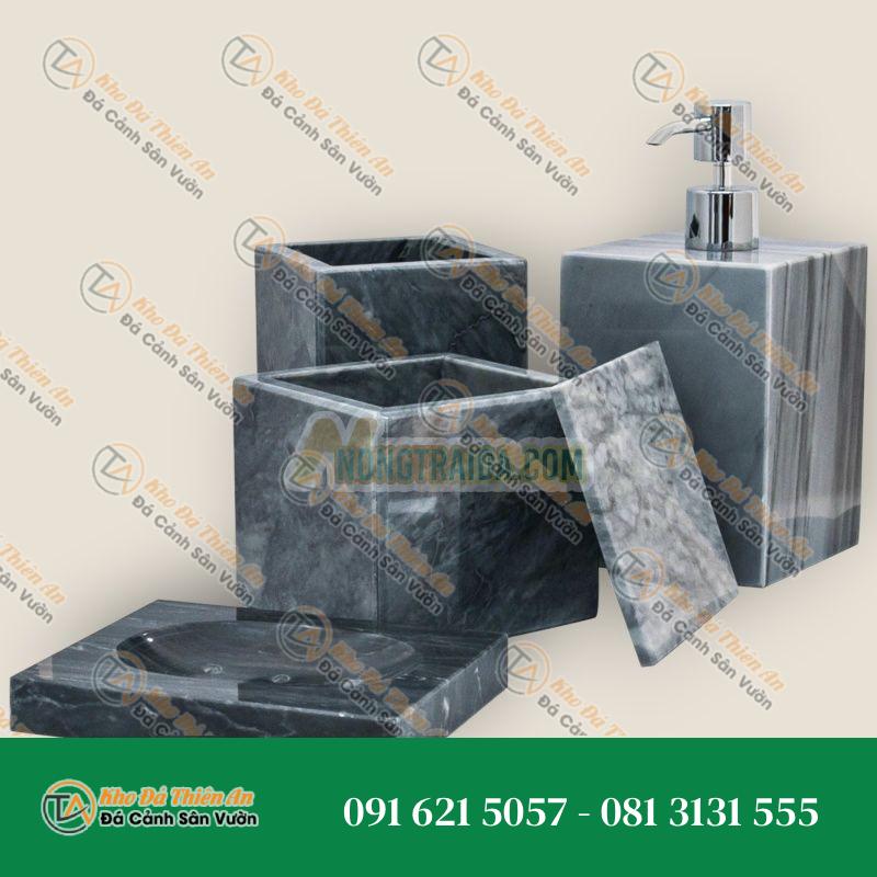Bộ đồ dùng cho phòng tắm hình vuông, làm thủ công bằng đá Bardiglio Xám