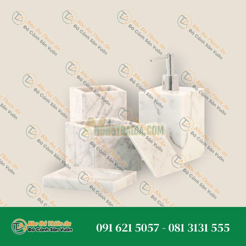 Bộ đồ dùng cho phòng tắm hình vuông, làm thủ công bằng đá Carrara trắng