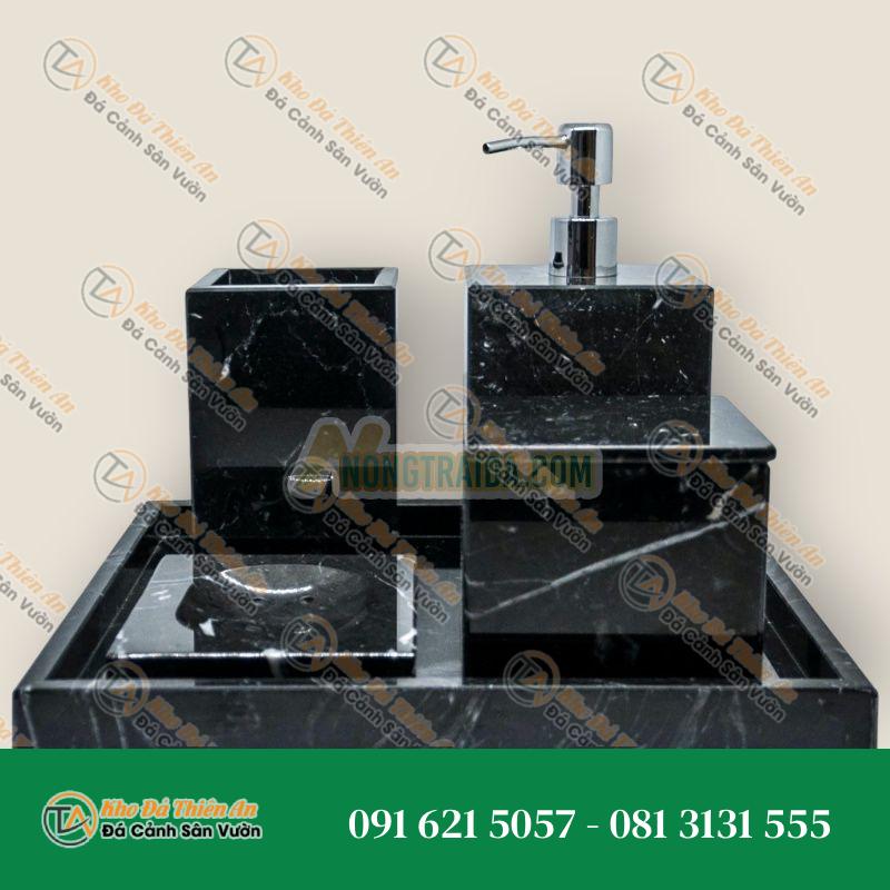 Bộ đồ dùng phòng tắm hình vuông cao cấp, làm thủ công bằng đá Marquina Đen