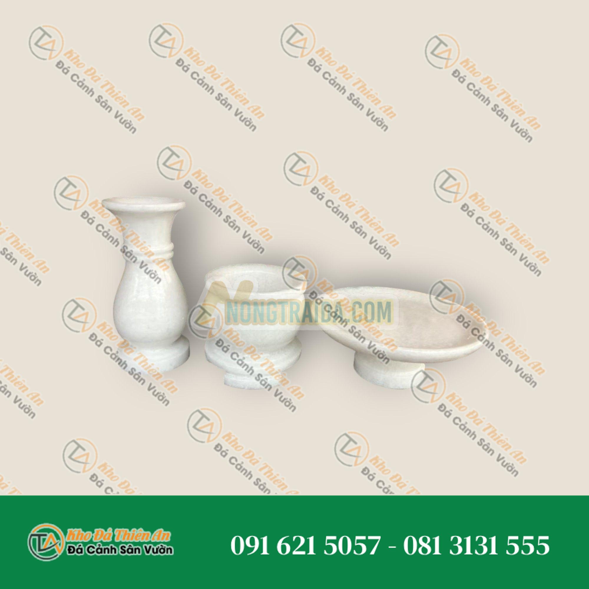 Bộ đồ thờ cúng đá cẩm thạch trắng cỡ lớn