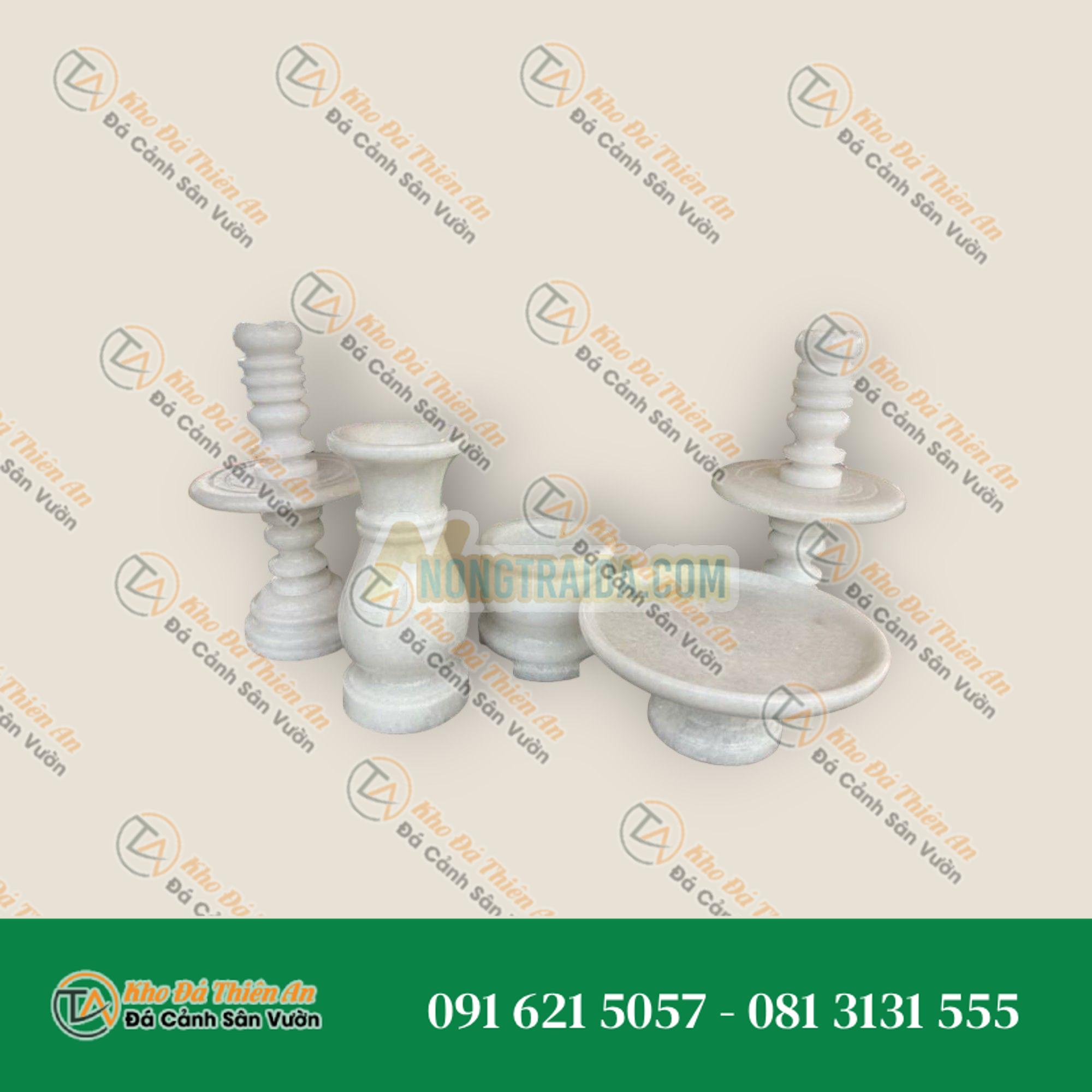 Bộ đồ thờ cúng đá cẩm thạch trắng