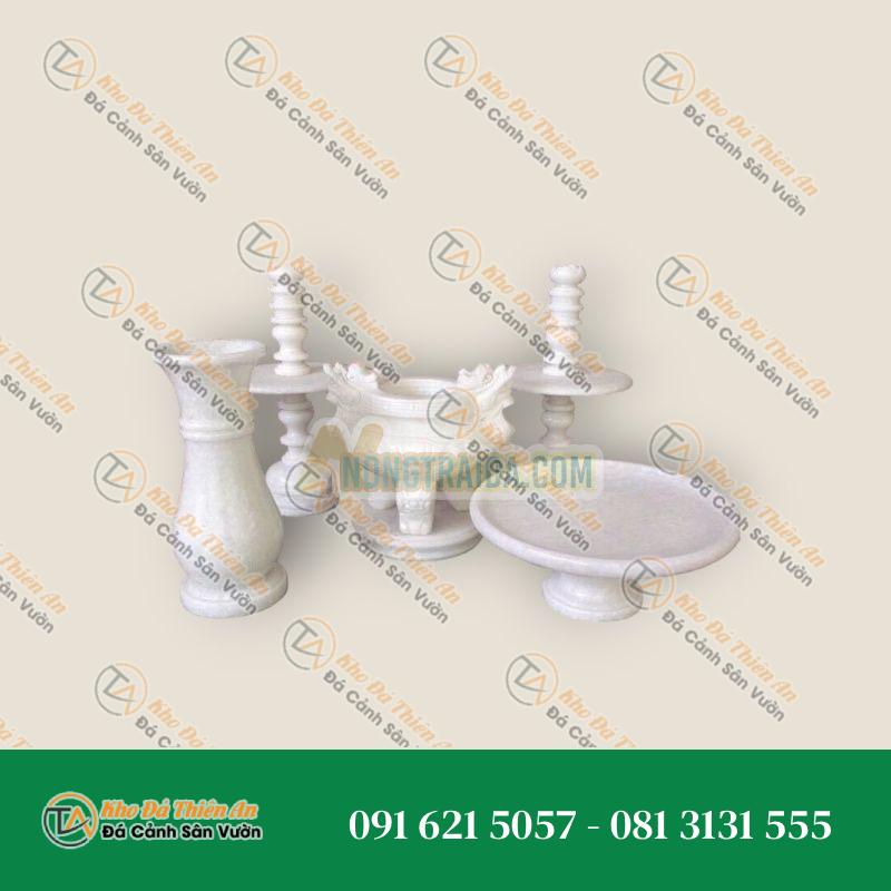 Bộ đồ thờ cúng đá cẩm thạch trắng