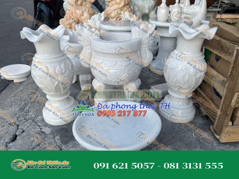 Bộ đồ thờ cúng đá cẩm thạch trắng