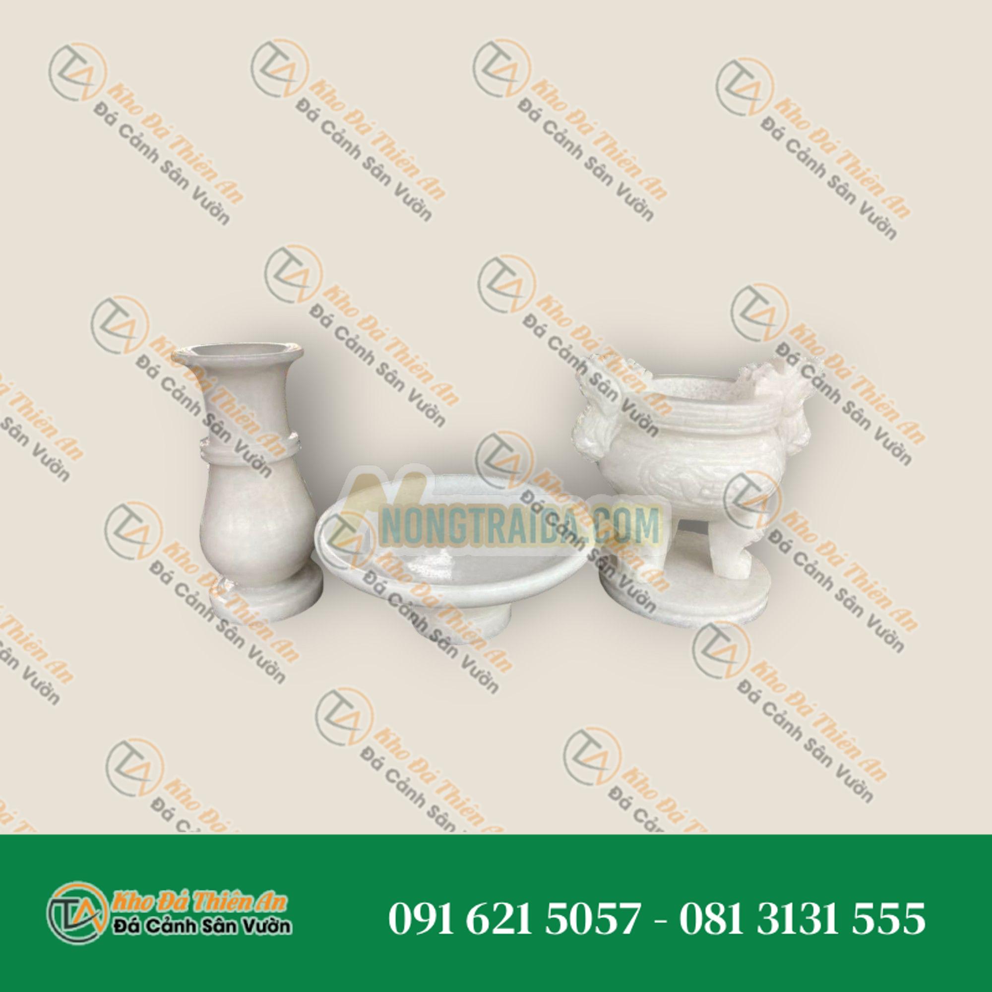 Bộ đồ thờ cúng đá cẩm thạch trắng size 25cm