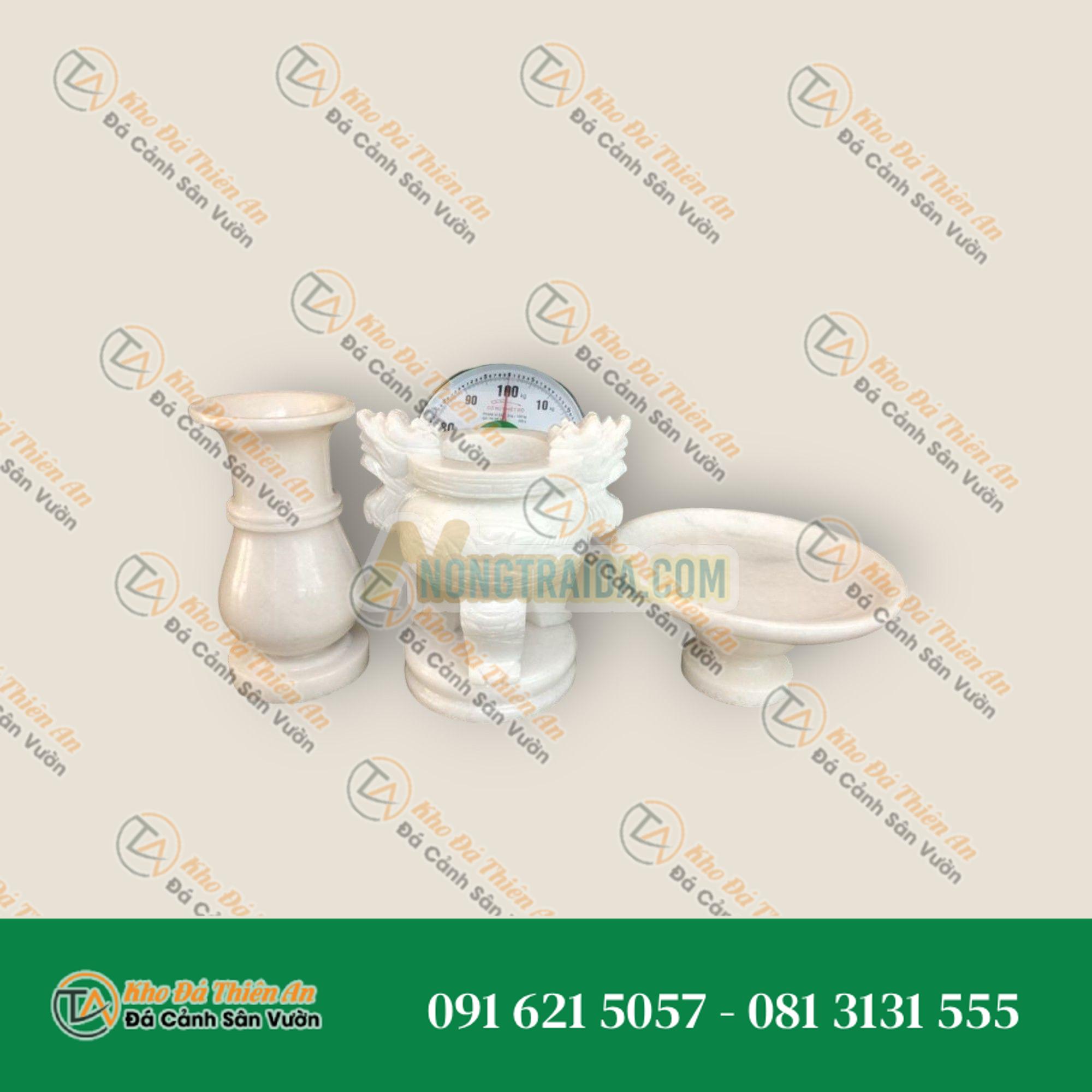 Bộ đồ thờ cúng đá cẩm thạch trắng size 30cm