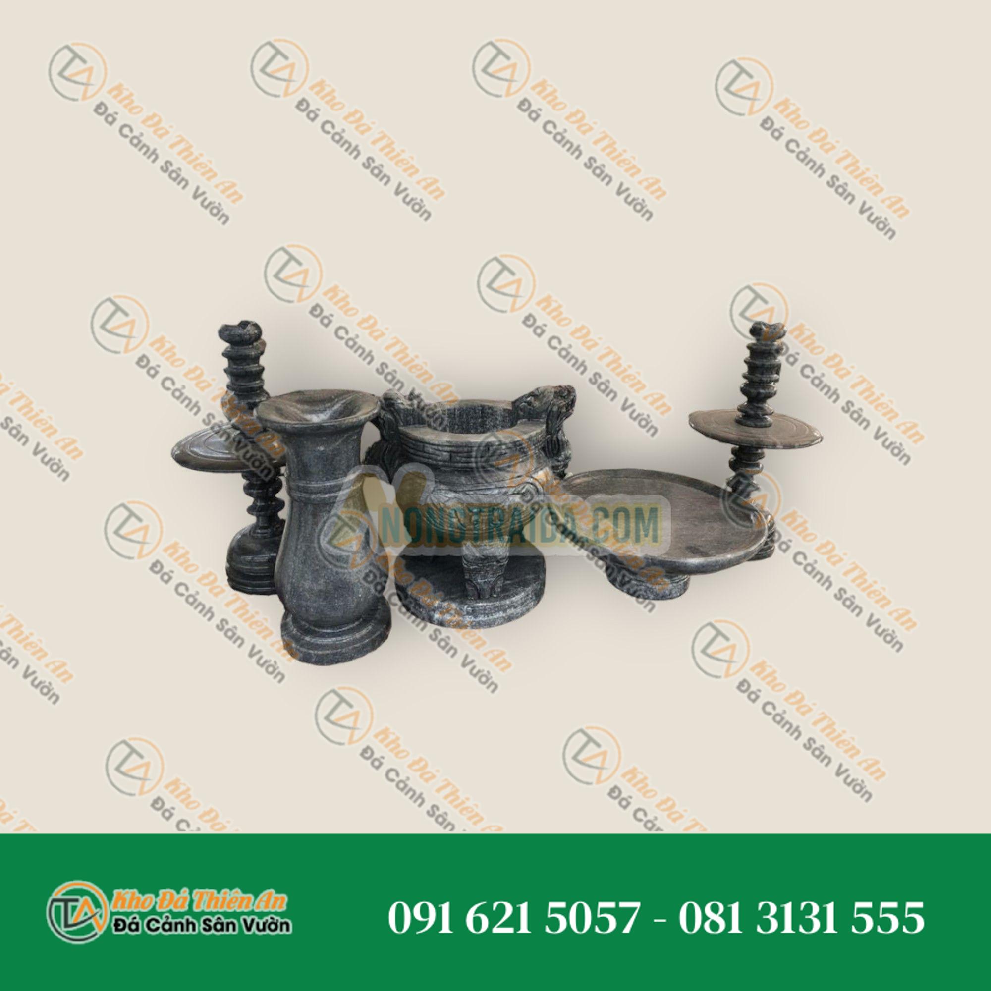 Bộ đồ thờ cúng đá cẩm thạch vân đen