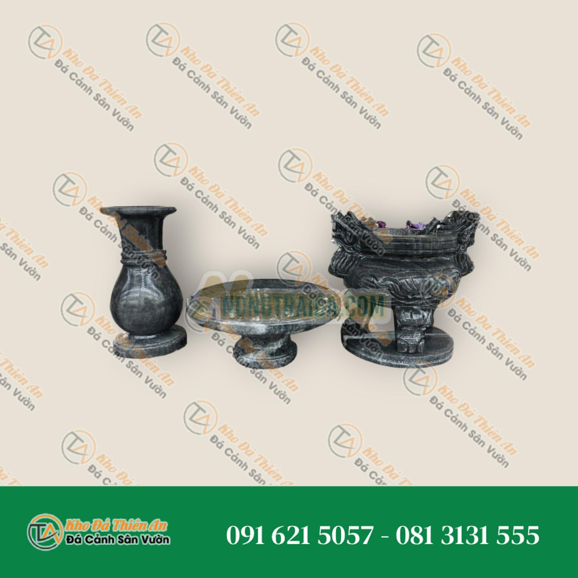 Bộ đồ thờ cúng đá cẩm thạch vân đen