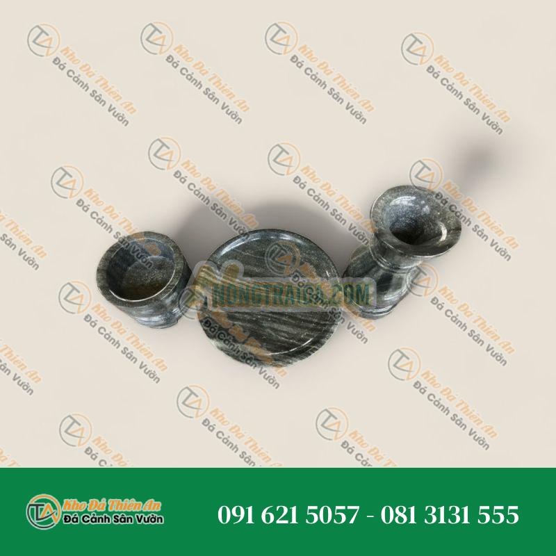 Bộ đồ thờ cúng đá cẩm thạch vân đen
