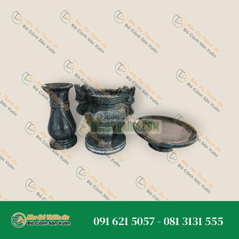 Bộ đồ thờ cúng đá cẩm thạch vân đen size 25cm