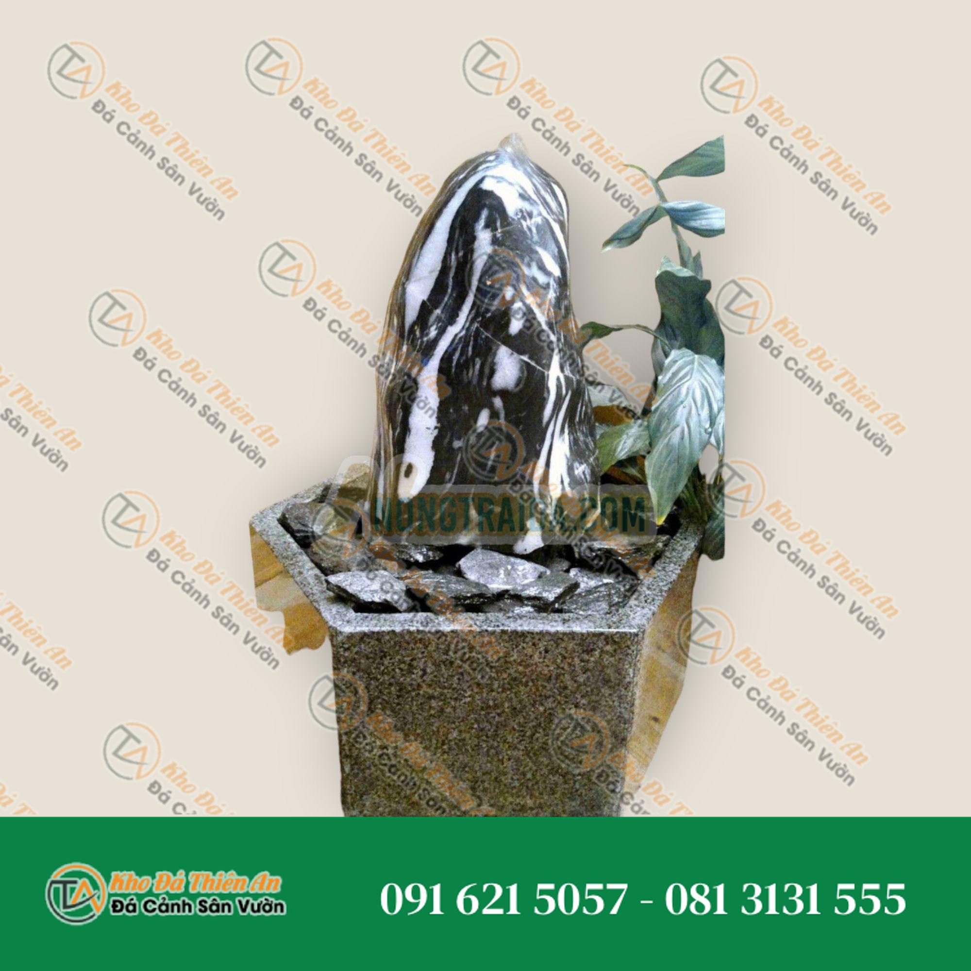 Bộ phun nước trong nhà Đá cẩm thạch đen trắng mài trong bể granit lục giác