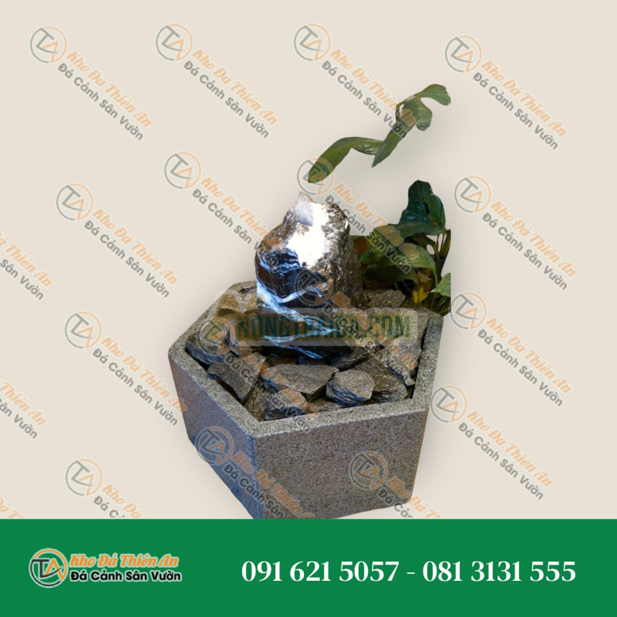Bộ phun nước trong nhà Đá cẩm thạch đen trắng trong bể granit lục giác