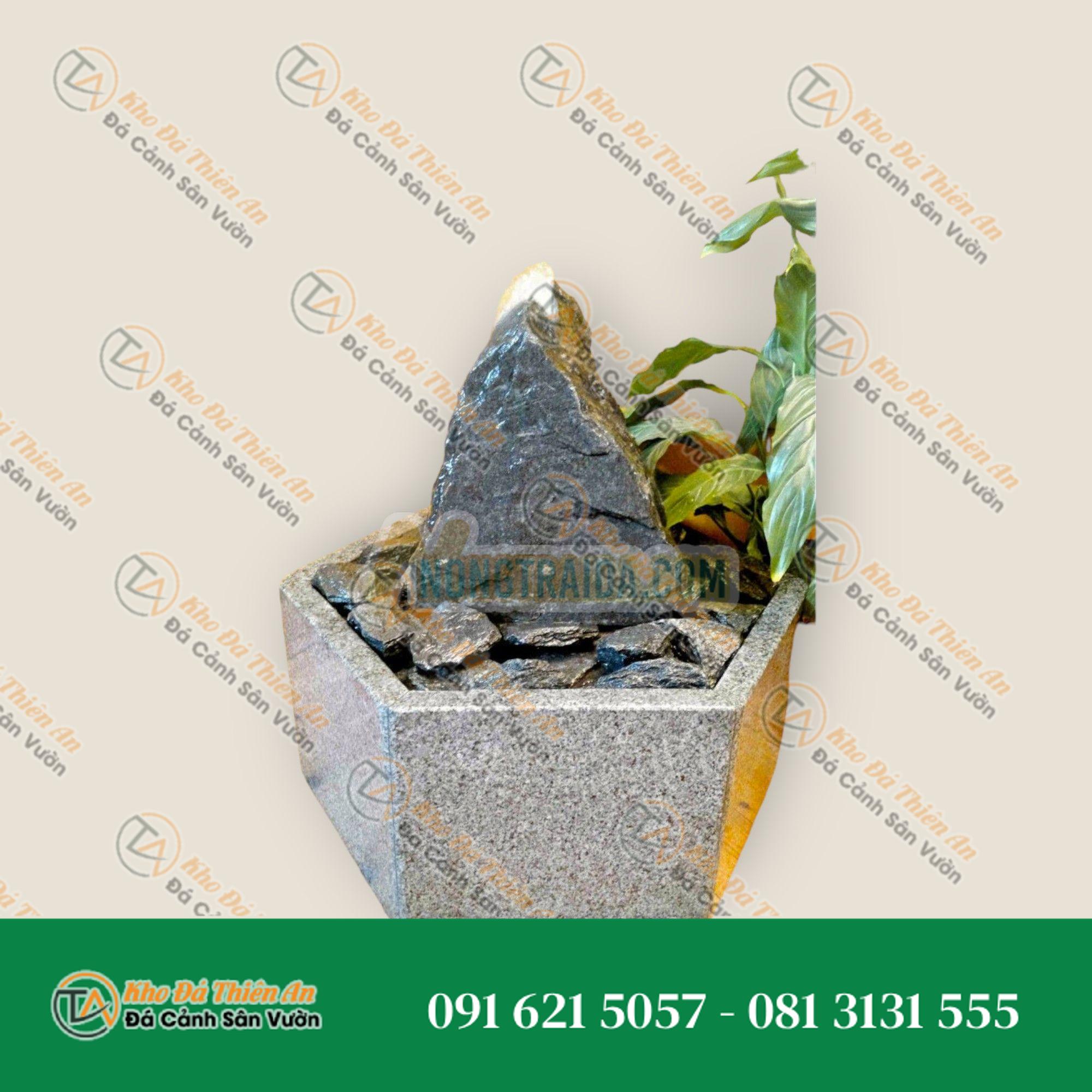 Bộ phun nước trong nhà Đá phiến xám đen trong bể granit lục giác