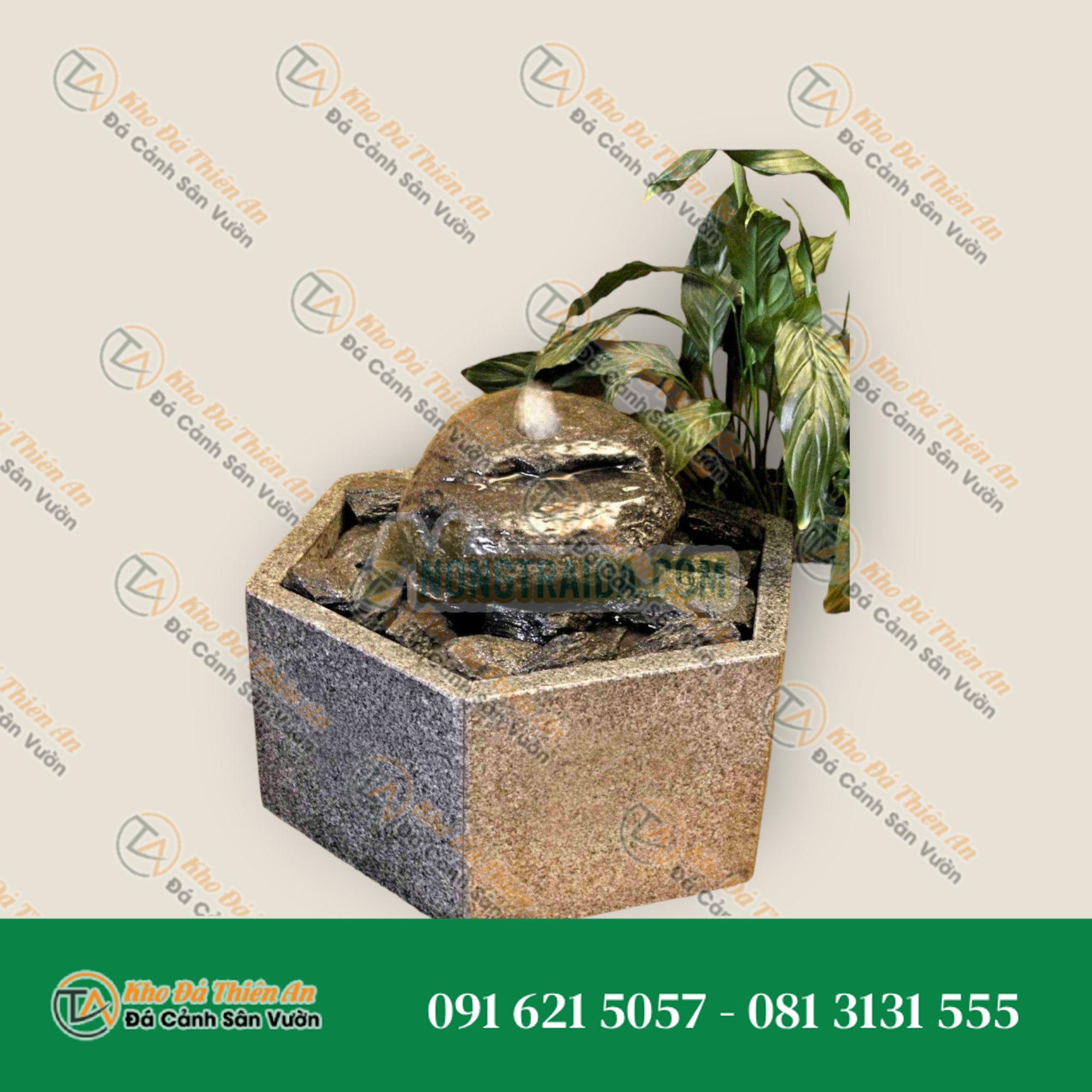 Bộ phun nước trong nhà Khối đá tảng xám đen 10cm trong bể granit lục giác