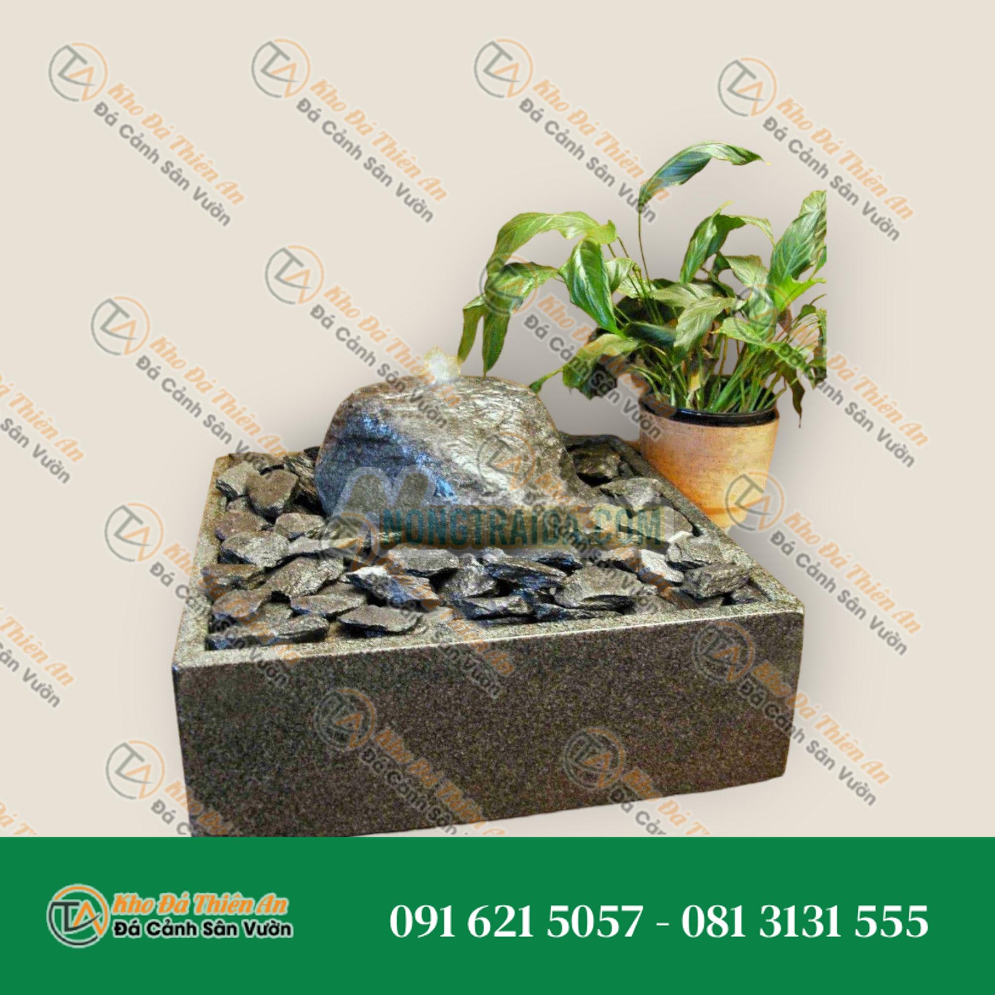 Bộ phun nước trong nhà Khối đá tảng xám đen 15cm trong bể granit vuông