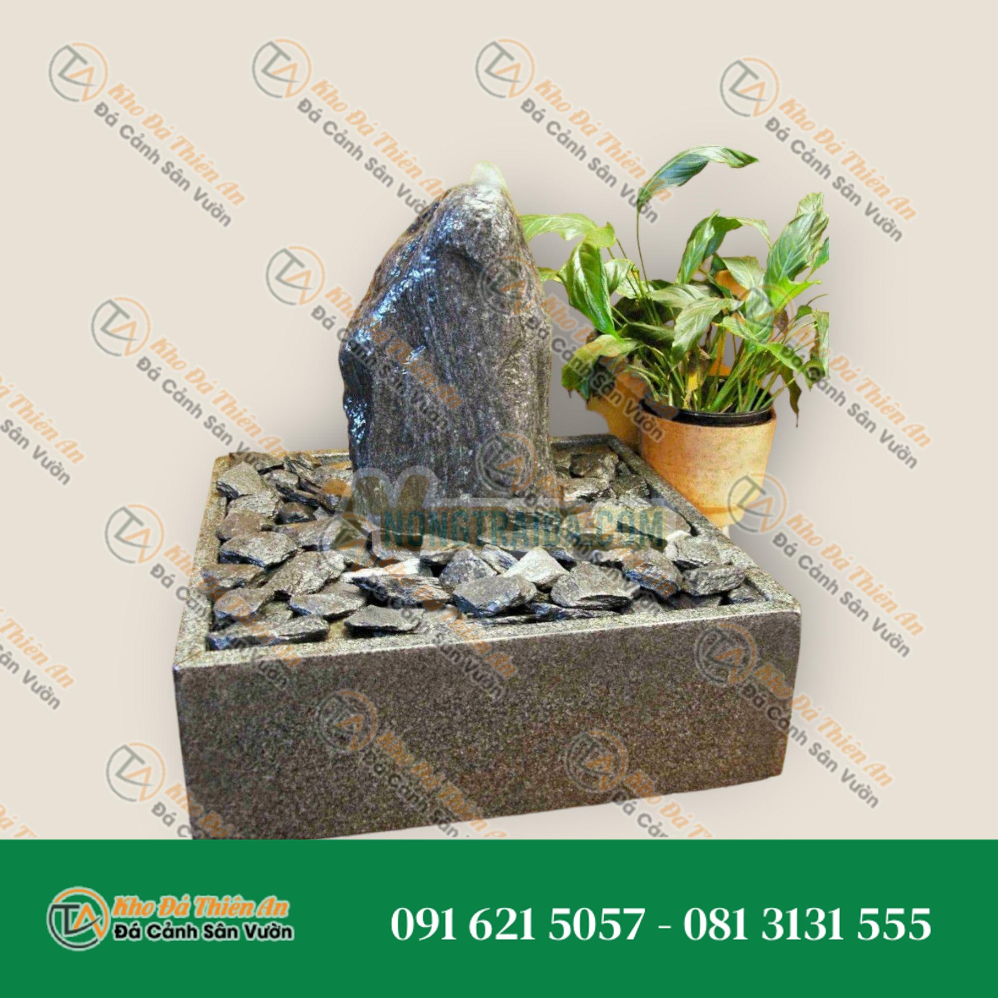 Bộ phun nước trong nhà Khối đá tảng xám đen 35cm trong bể granit vuông