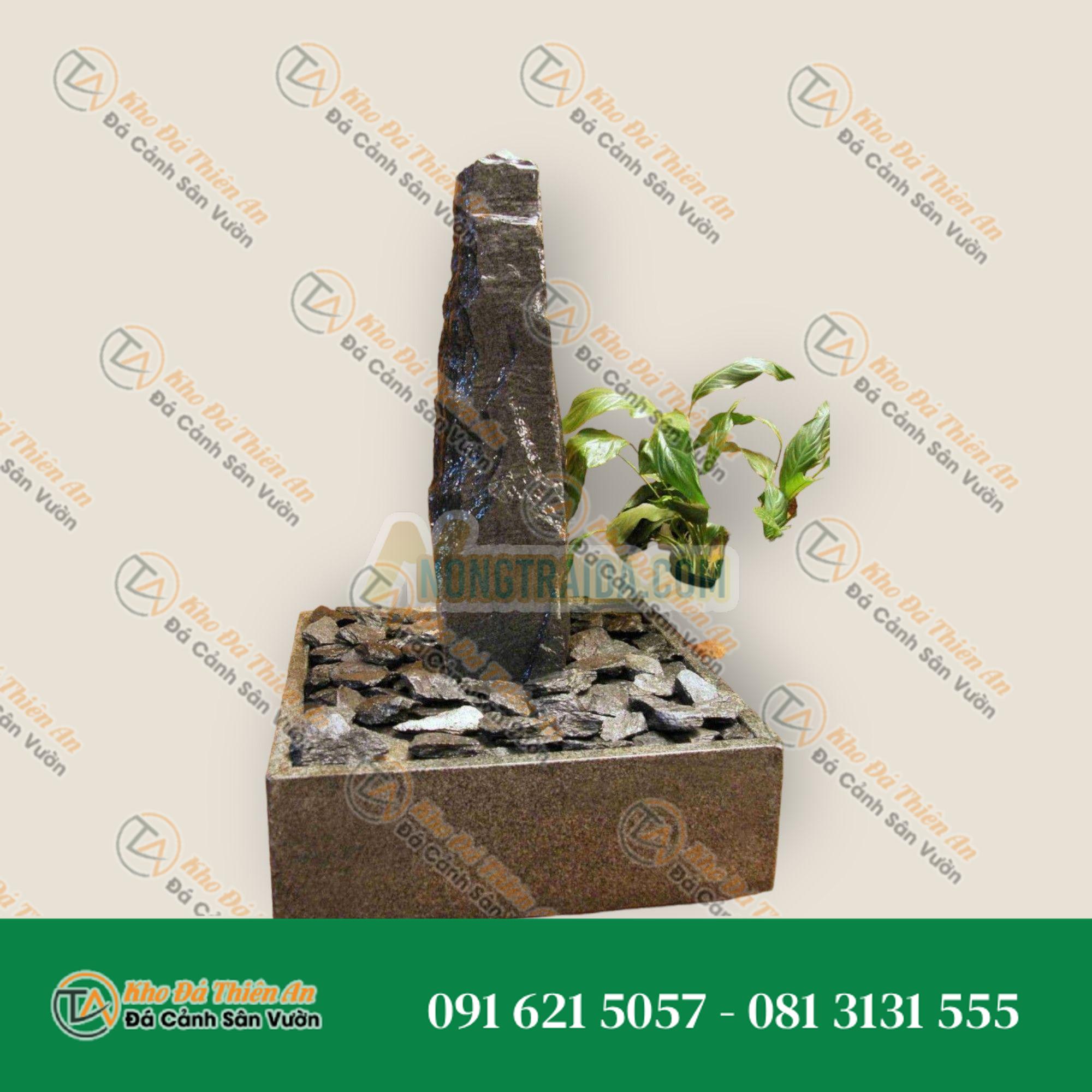 Bộ phun nước trong nhà Monolith đá phiến xám đen trong bể granit lục giác