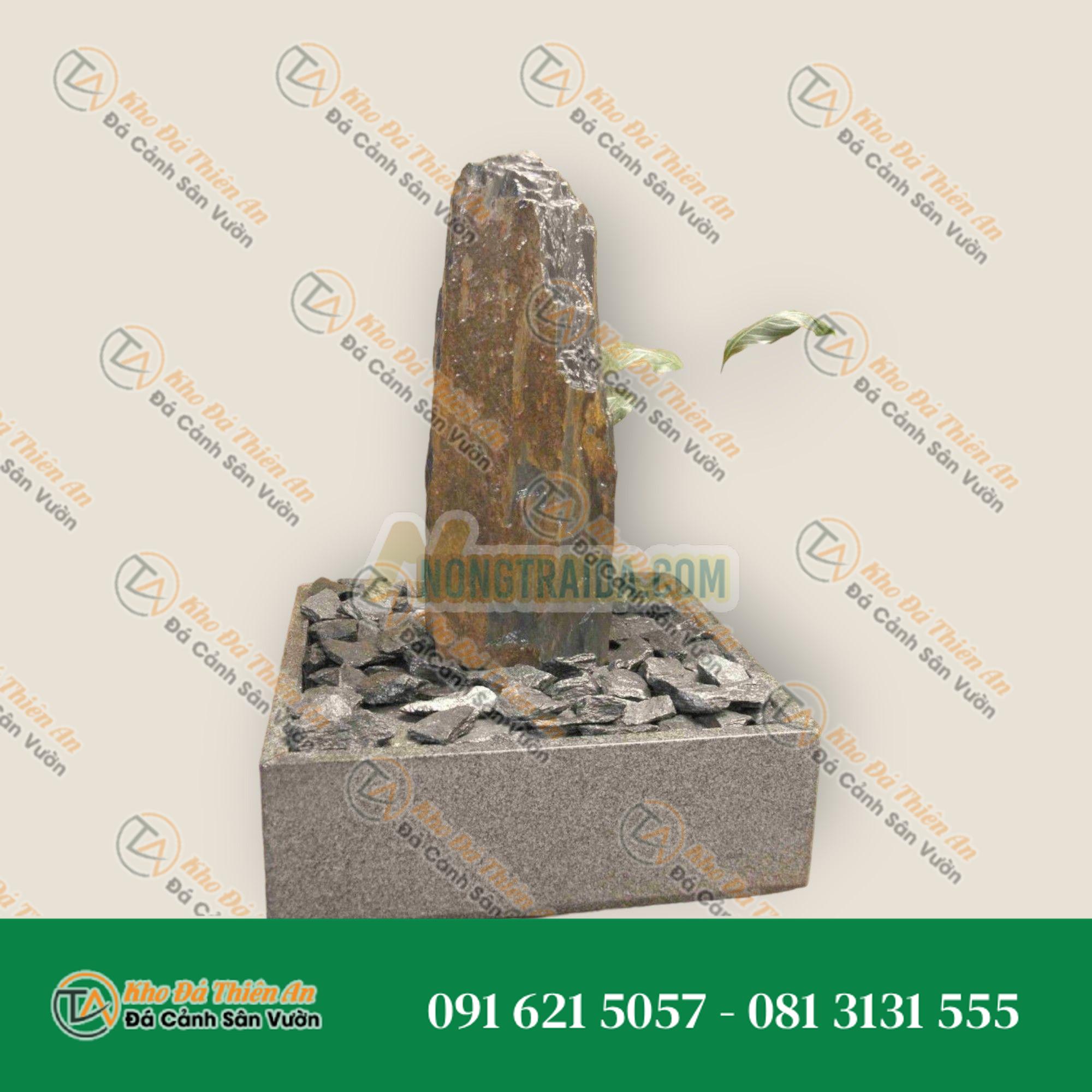 Bộ phun nước trong nhà Monolith đá phiến xám nâu trong bể granit lục giác