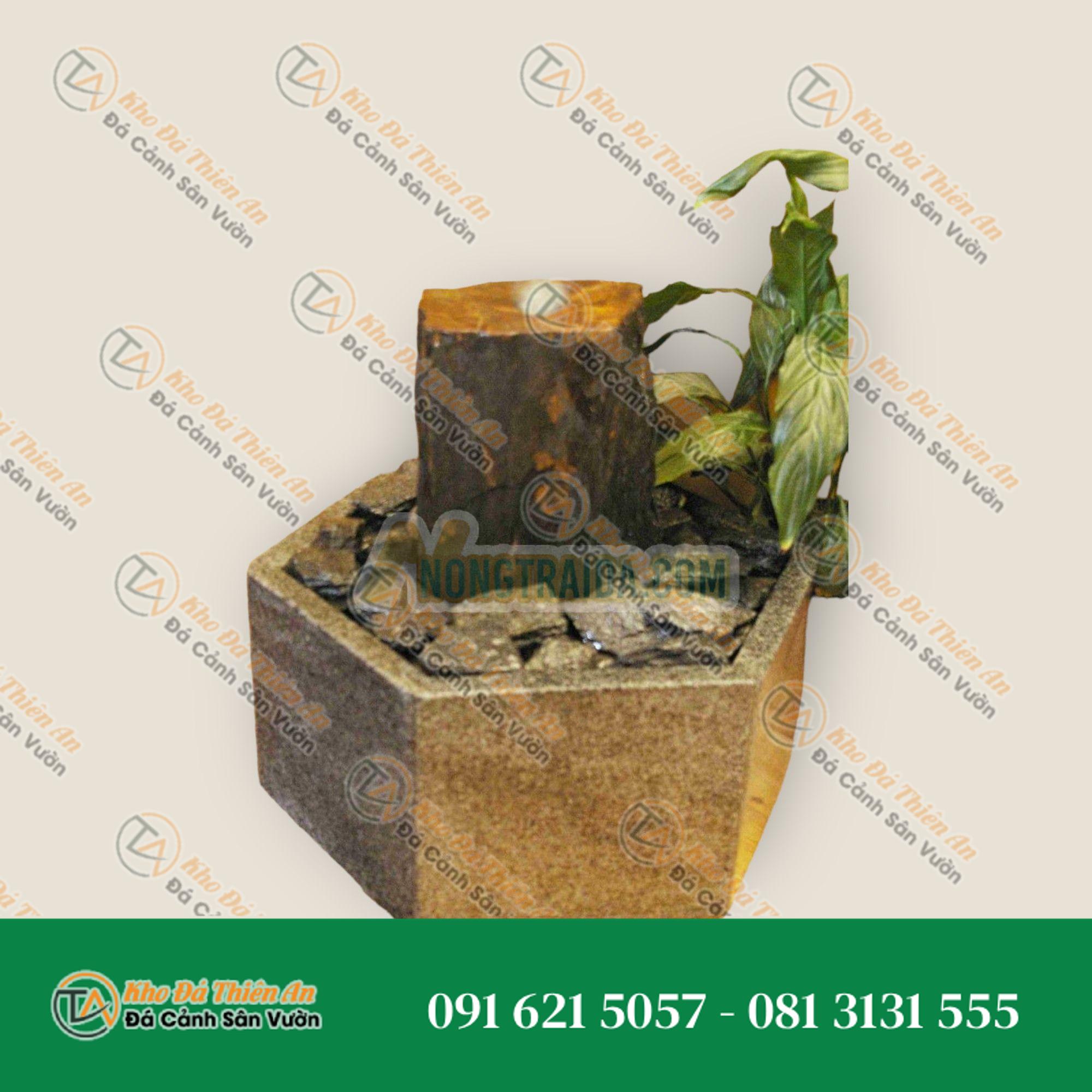Bộ phun nước trong nhà Monolith đá phiến xám nâu trong bể granit lục giác