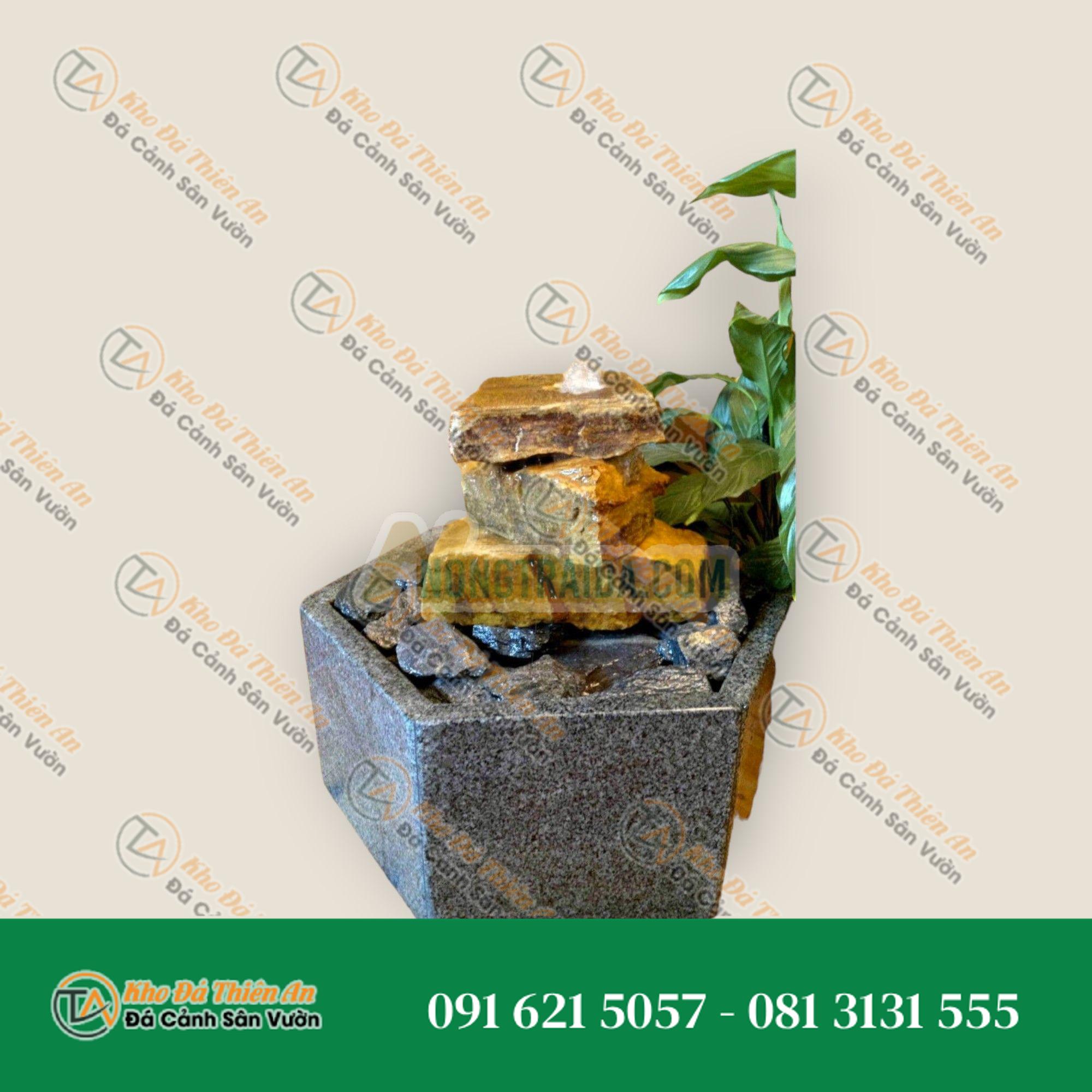 Bộ phun nước trong nhà Thác đá sa thạch be trong bể granit lục giác
