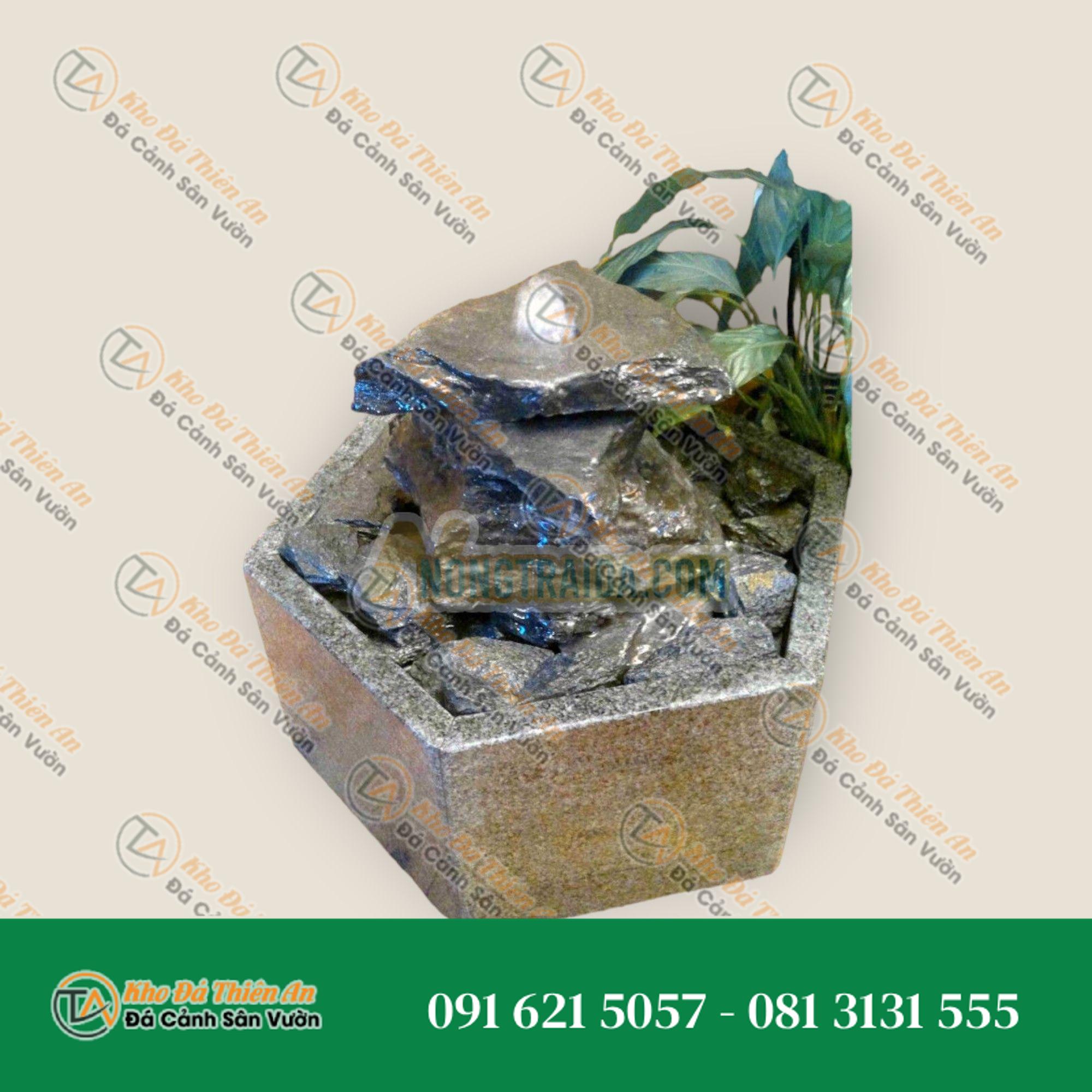 Bộ phun nước trong nhà Thác xám đen trong bể granit lục giác