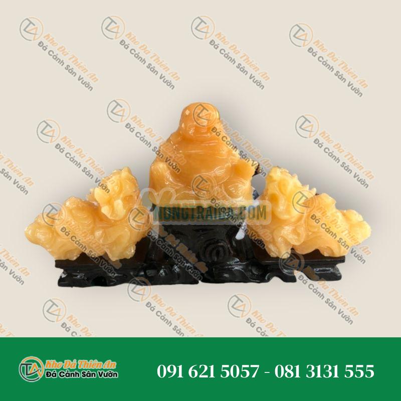Bộ sản phẩm combo Tỳ Hưu và Tượng phật Di Lặc phong thủy chiêu nạp tài lộc đá ngọc hoàng long hợp mệnh Thổ – Kim
