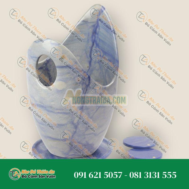 Bộ Thùng đựng rượu Champagne/Bình giữ lạnh rượu vang/Chậu đá trang trí và đế lót ly Bằng đá cẩm thạch Azul Macaubas xanh