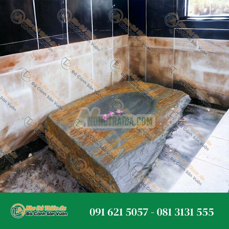 Bồn tắm chim bằng đá Schiste màu xám nâu và 50cm