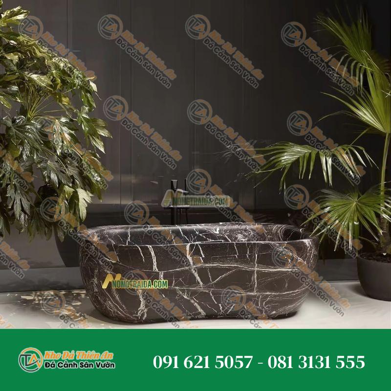 Bồn tắm đá hoa cương đen tia chớp hình chữ nhật bo tròn