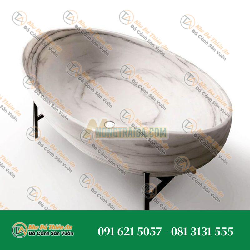 Bồn tắm đá marble tự nhiên hình ovan, phong cách sang trọng cho villa