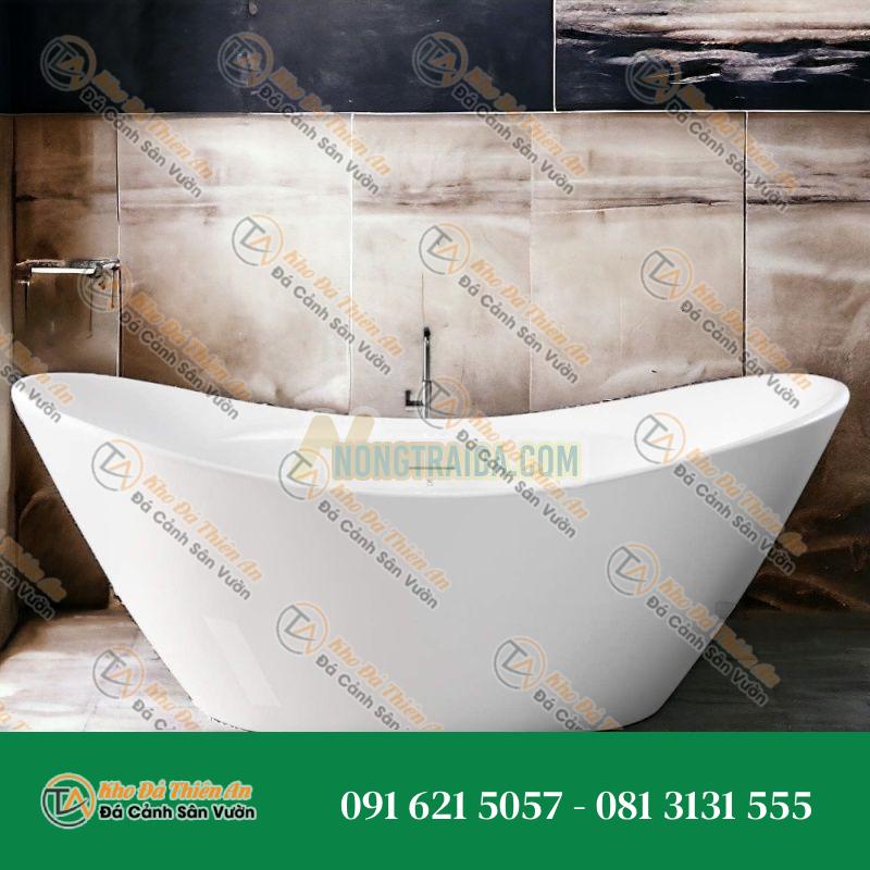 Bồn tắm đá nhân tạo màu trắng hiện đại từ chất liệu acrylic solid surface, đứng tự do cho phòng tắm nhỏ