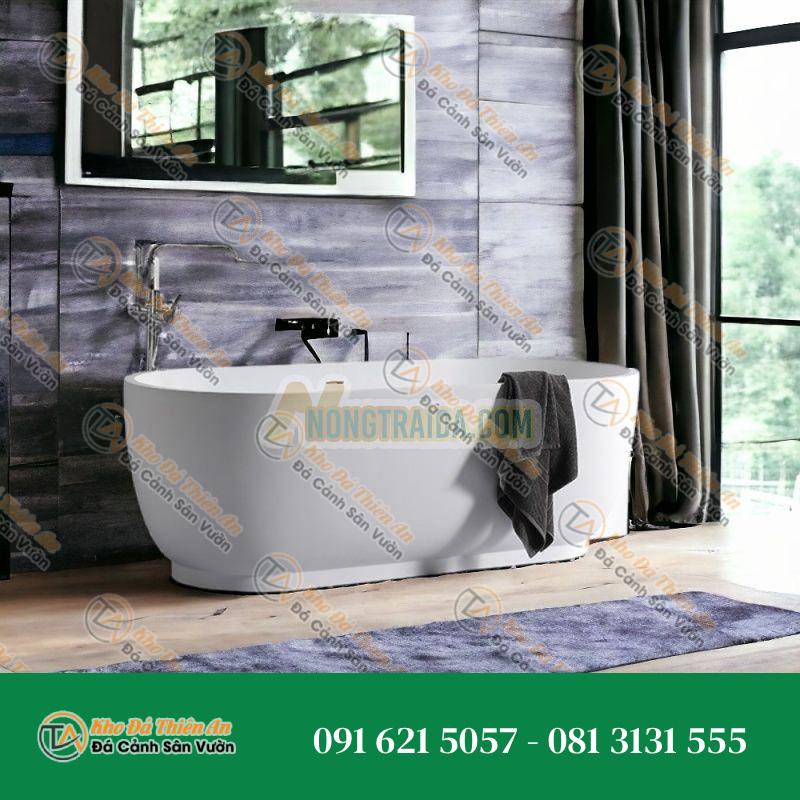 Bồn tắm đá terrazzo hình ovan trắng