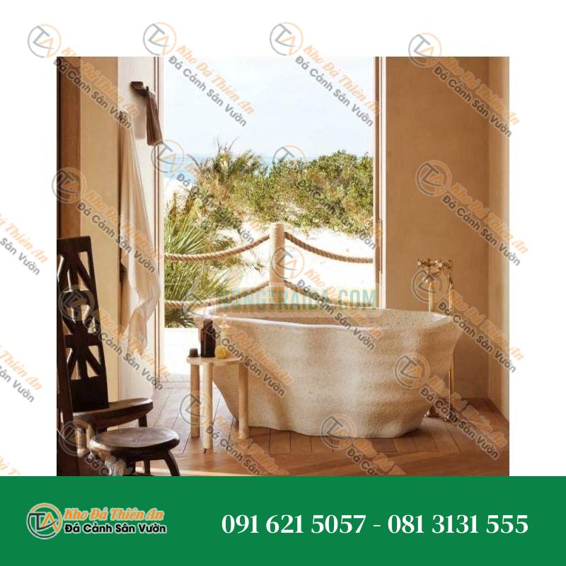 Bồn tắm đá terrazzo màu beige, đứng tự do và trang trí gia đình