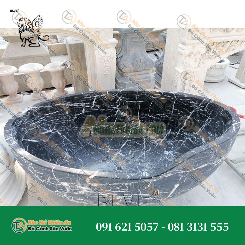 Bồn tắm đá tự nhiên lớn, được điêu khắc thủ công từ đá Nero Marquina màu đen