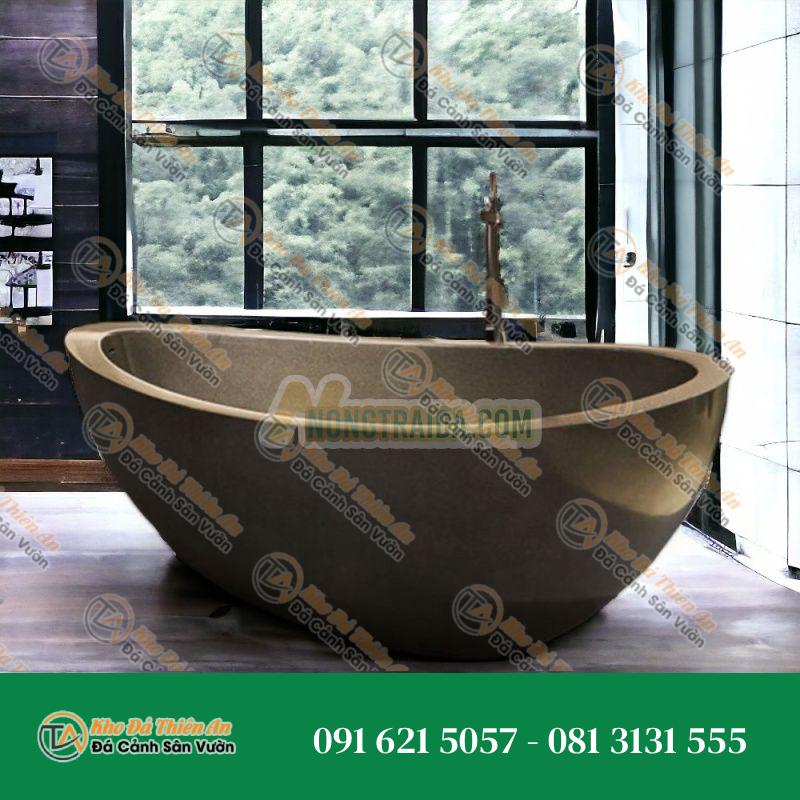 Bồn tắm đen từ đá marble tự nhiên, kiểu dáng hiện đại được đặt đứng tự do