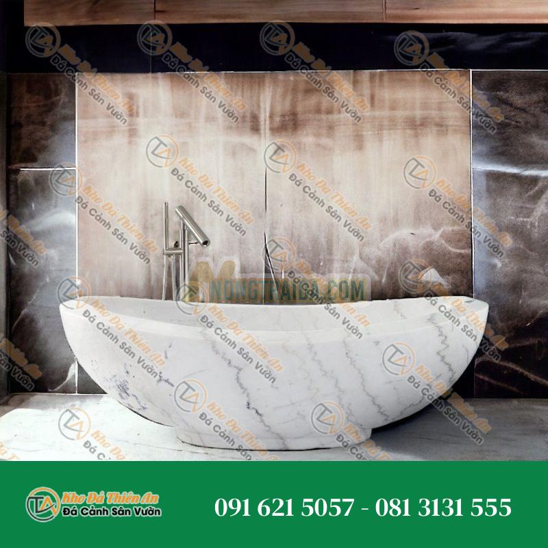 Bồn tắm đứng đá Marble tự nhiên màu trắng, hình oval, phong cách hiện đại và sang trọng