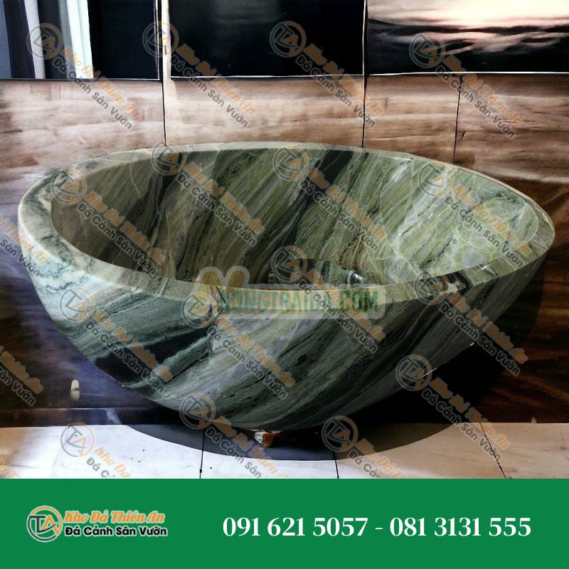 Bồn tắm đứng hình ovan từ đá marble xanh lớn, kiểu dáng kiểu châu Âu