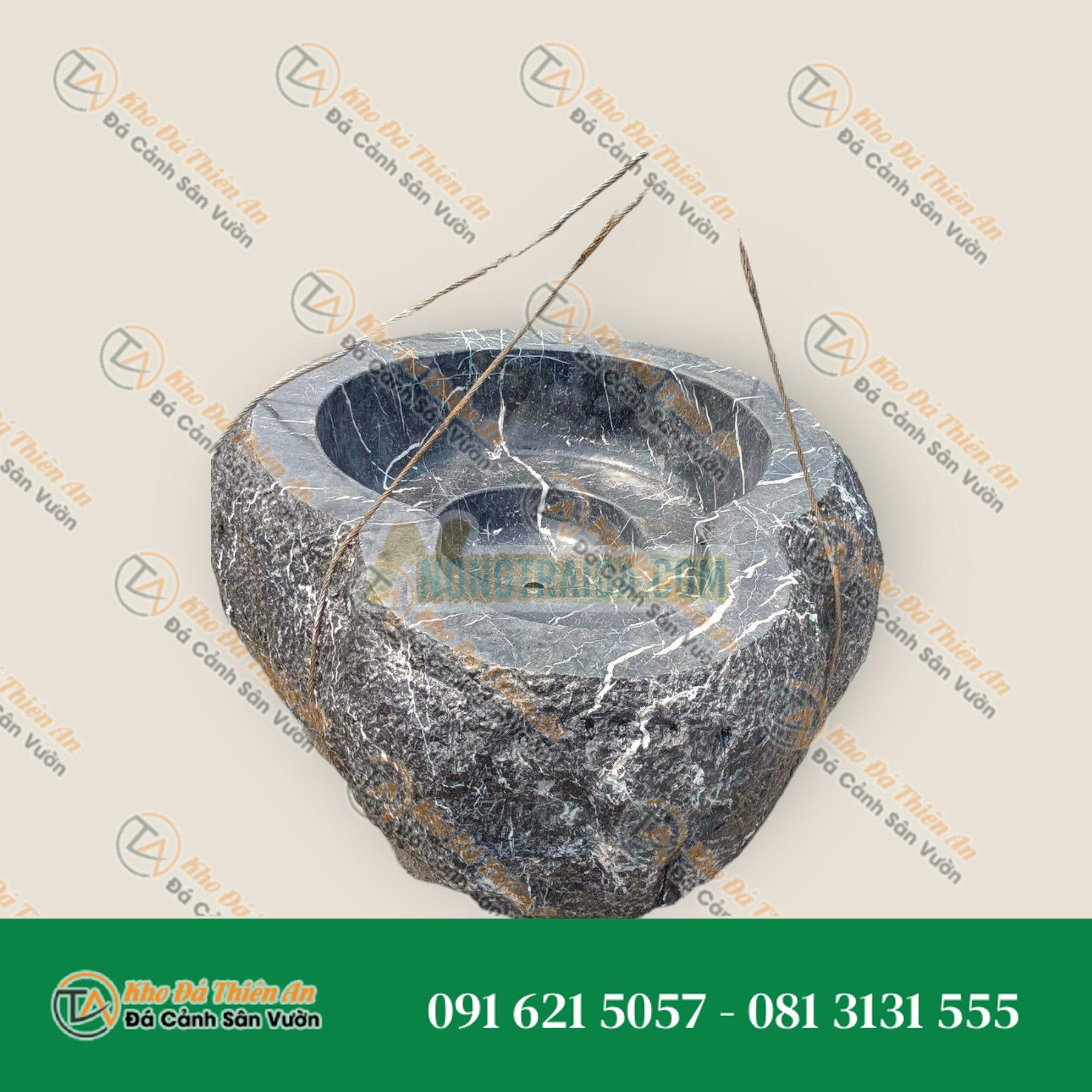 Bồn tắm nước nóng ngoại thất sang trọng từ đá tự nhiên màu đen, kiểu dáng Nhật Bản, dành cho 1 người, hình tròn