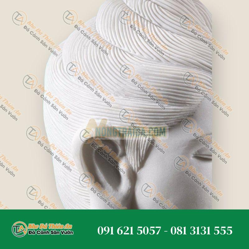 Bức đầu Phật Bồ tát bằng đá trắng được điêu khắc bằng tay, mang phong cách Gandhara, thanh bình 45cm