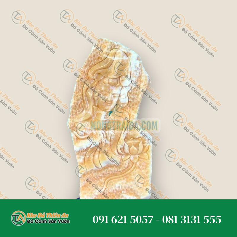 Bức tranh chạm khắc linh vật và phật phong thủy đá ngọc hoàng long trang trí phòng khách