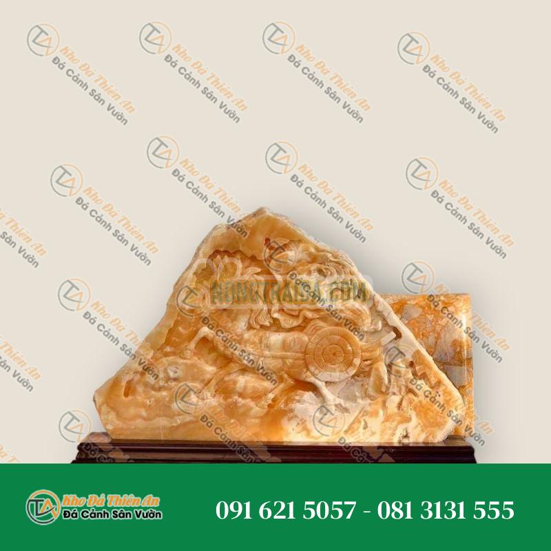 Bức tranh chạm khắc linh vật và phật phong thủy đá ngọc hoàng long trang trí phòng khách