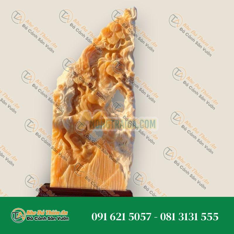Bức tranh chạm khắc linh vật và phật phong thủy đá ngọc hoàng long trang trí phòng khách
