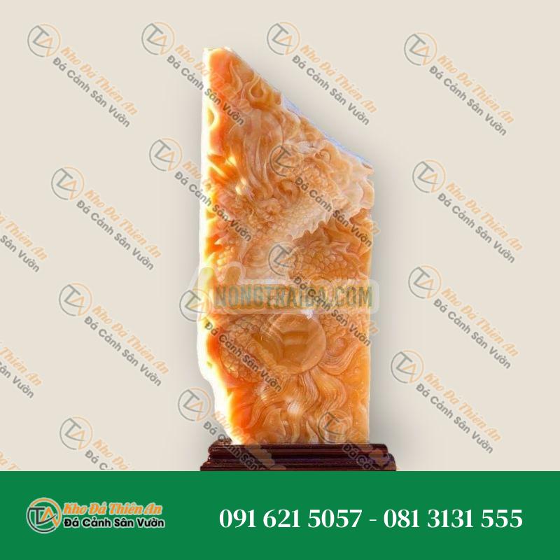 Bức tranh chạm khắc linh vật và phật phong thủy đá ngọc hoàng long trang trí phòng khách