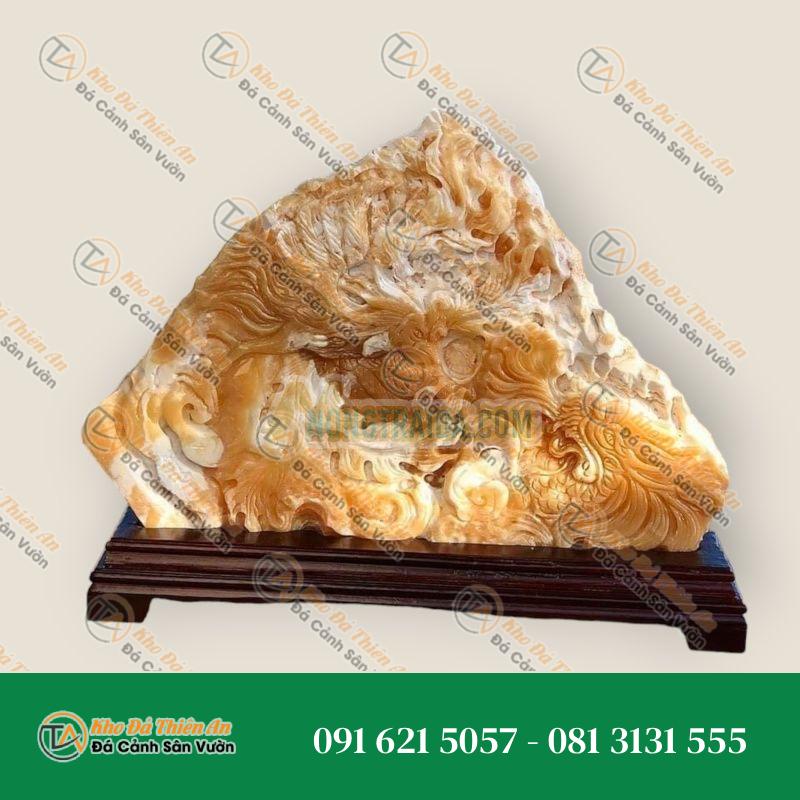 Bức tranh chạm khắc linh vật và phật phong thủy đá ngọc hoàng long trang trí phòng khách