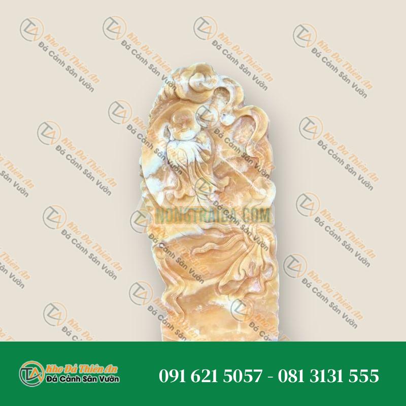 Bức tranh chạm khắc linh vật và phật phong thủy đá ngọc hoàng long trang trí phòng khách