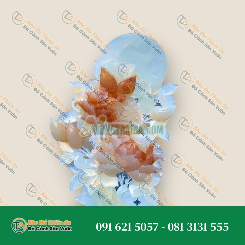 Bức tranh tượng hoa mẫu đơn phong thủy đá ngọc tứ quý trang trí phòng khách