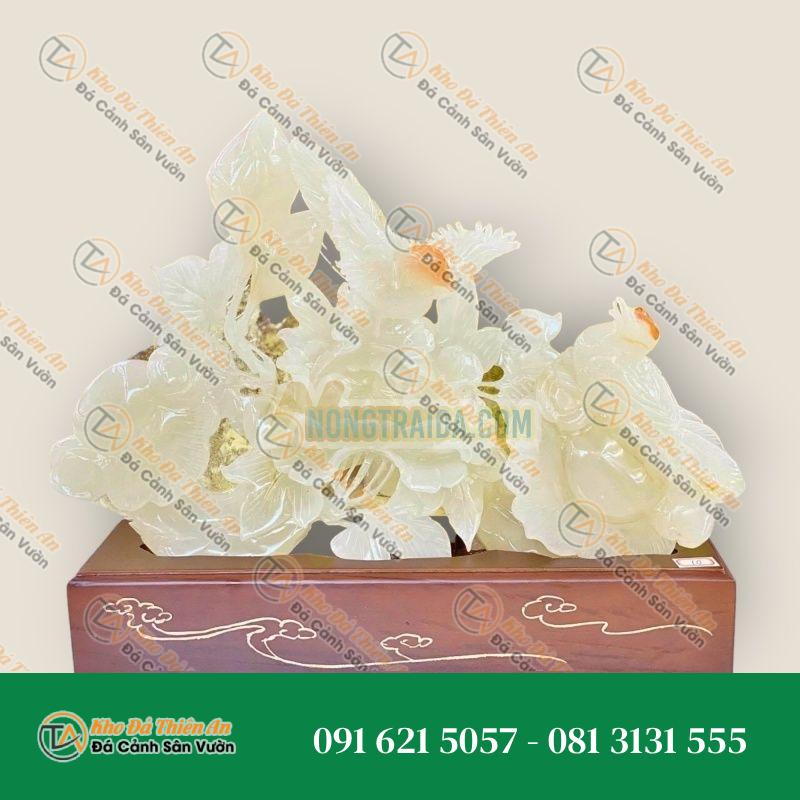Bức tranh tượng hoa mẫu đơn và chim phong thủy đá ngọc serpentine trang trí phòng khách