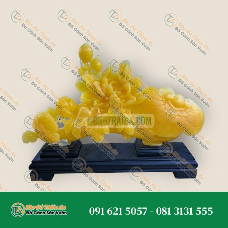Bức tranh tượng hoa mẫu đơn và gậy như ý phong thủy tài lộc đá ngọc hoàng long trang trí phòng khách