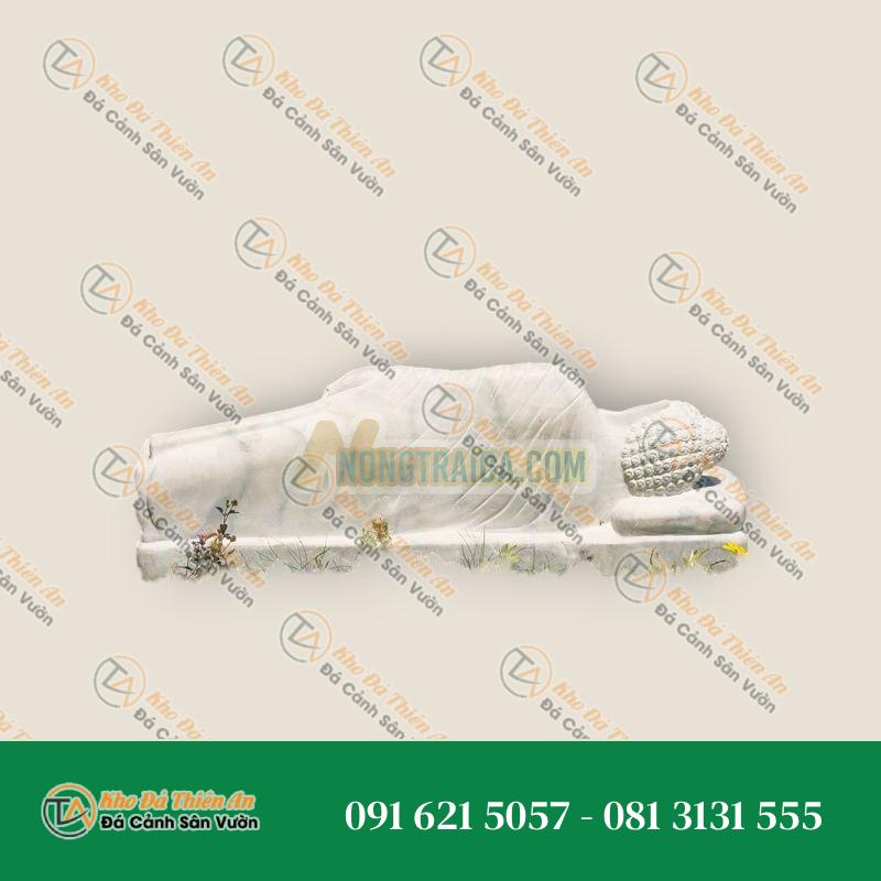 Bức tượng Phật nằm bằng đá trắng biểu hiện giai đoạn nghỉ ngơi trước Niết bàn 108cm