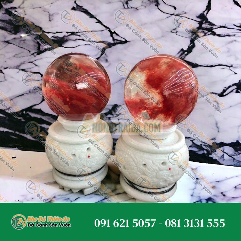 Cặp bi đèn xoay phong thủy đá núi lửa obsidian